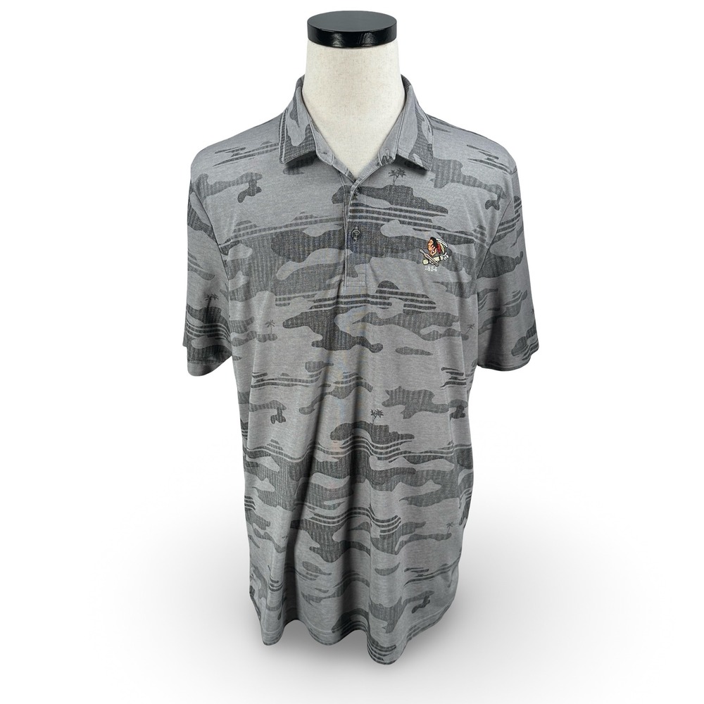 Travis Mathew Mens XL Gray Camo Polo Shirt Philadelphia Cricket Club Pima Cotton